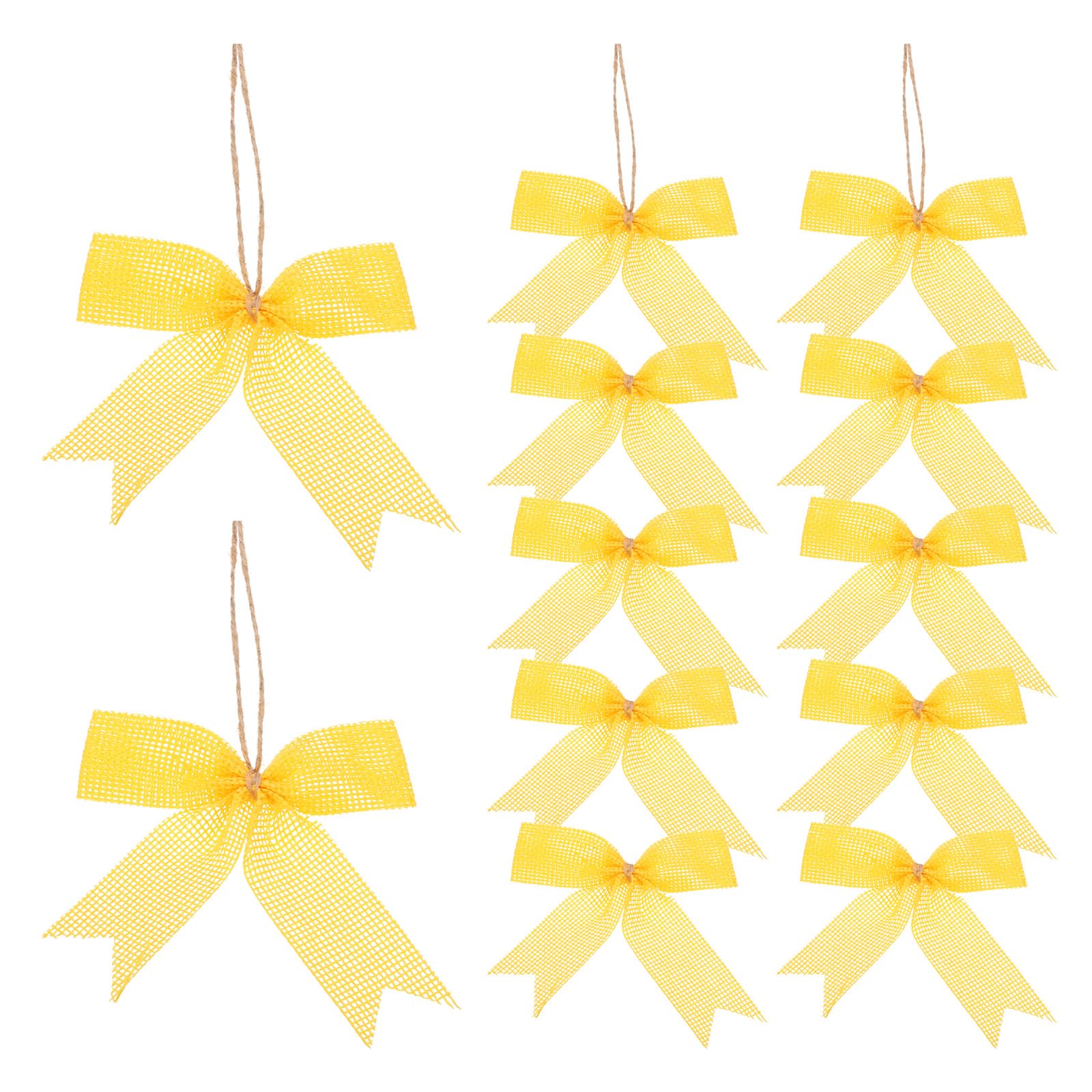 PATIKIL 3 Inch Mini Burlap Bows for Crafts, 12 Pcs Handmade Bow Knot Natural Decorative Ornament Bow Pre-Tied Christmas Bowknot for Festival Holiday Party Supplies, Yellow