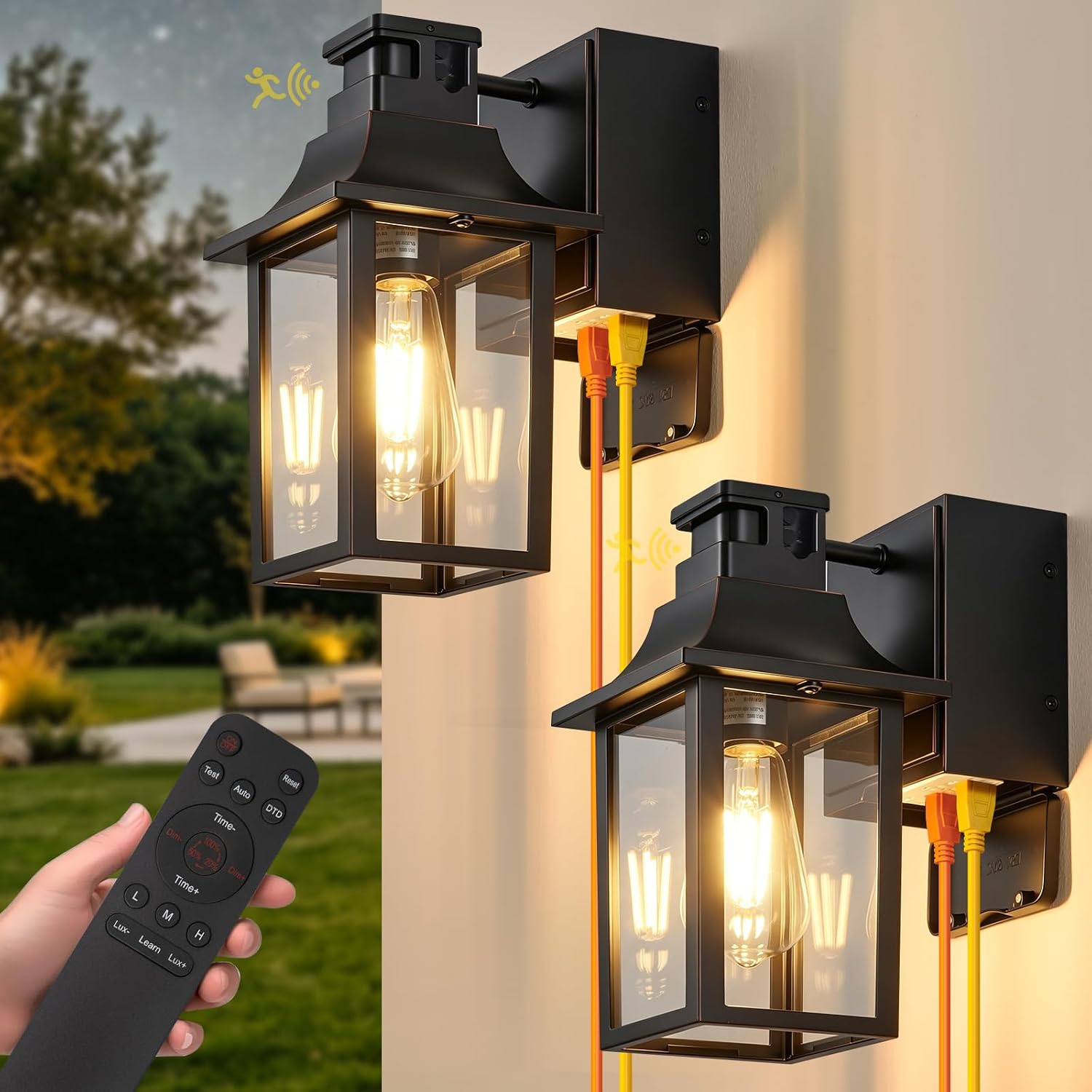 2 Pack Porch Light with GFCI Outlet with Remote,Dusk to Dawn Motion Sensor Outdoor Lights,4 Light Modes Exterior Lighting Fixtures,Dimmable Waterproof Outdoor Lights For House Patio Garage Front Door 2 Pack Porch Light with GFCI Outlet with Remote,Dusk to Dawn Motion Sensor Outdoor Lights,4 Light Modes Exterior Lighting Fixtures,Dimmable Waterproof Outdoor Lights For House Patio Garage Front Door