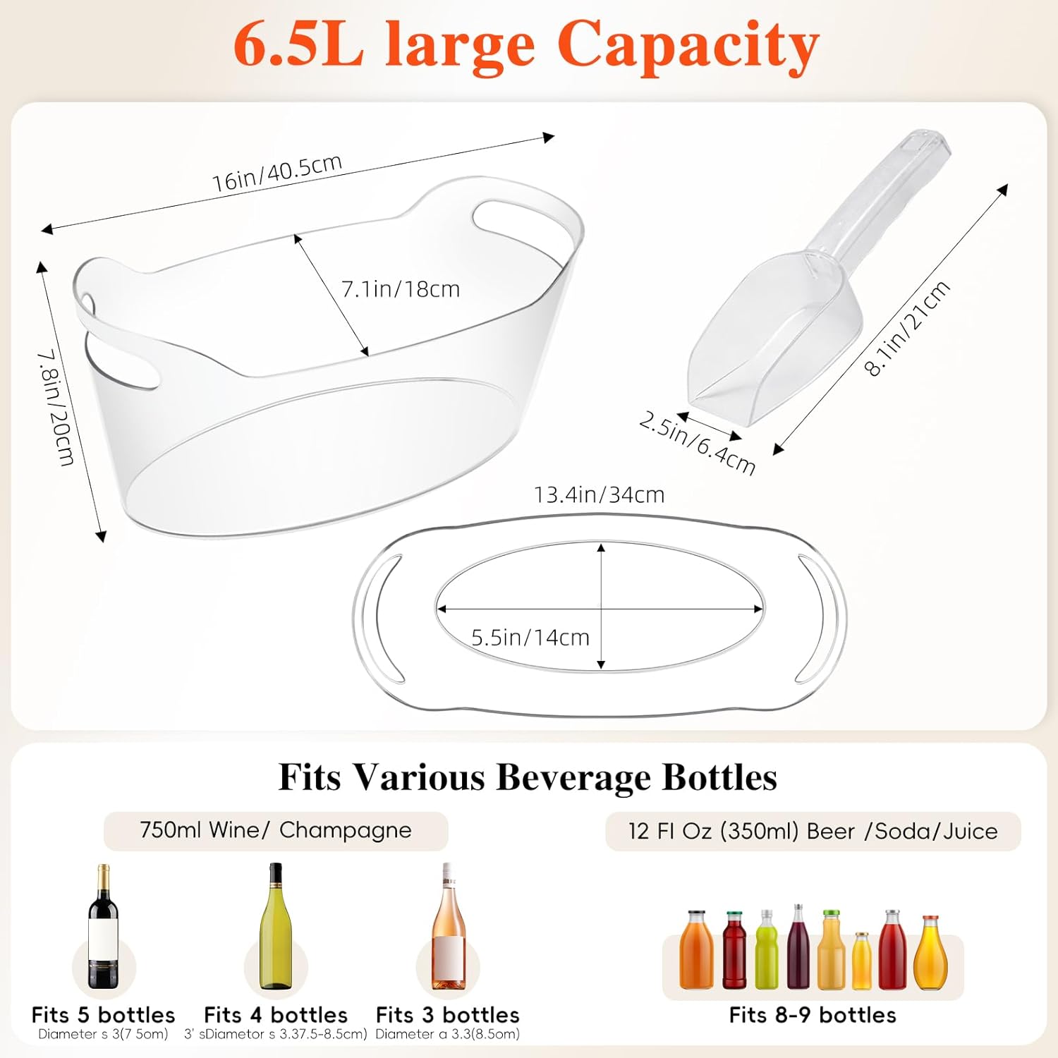 2 PCS Ice Buckets for Parties, 6.5L Large Ice Bucket, 1.5 Gallon Champagne Bucket with 2 Scoops, Beverage Tub Mimosa Bar Supplies for Champagne, Beer, Cocktail