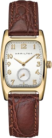 Hamilton American Classic Boulton Quartz Mens Watch, 27mm x 32mm Stainless Steel Case, Swiss Made, White Dial Analog Wrist Watch for Men, 30m Waterproof, Mineral Crystal, Cow Leather Strap