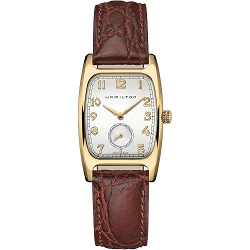 Hamilton American Classic Boulton Quartz Men's Watch, 27mm x 32mm Stainless Steel Case, Swiss Made, White Dial Analog Wrist Watch for Men, 30m Waterproof, Mineral Crystal, Cow Leather Strap