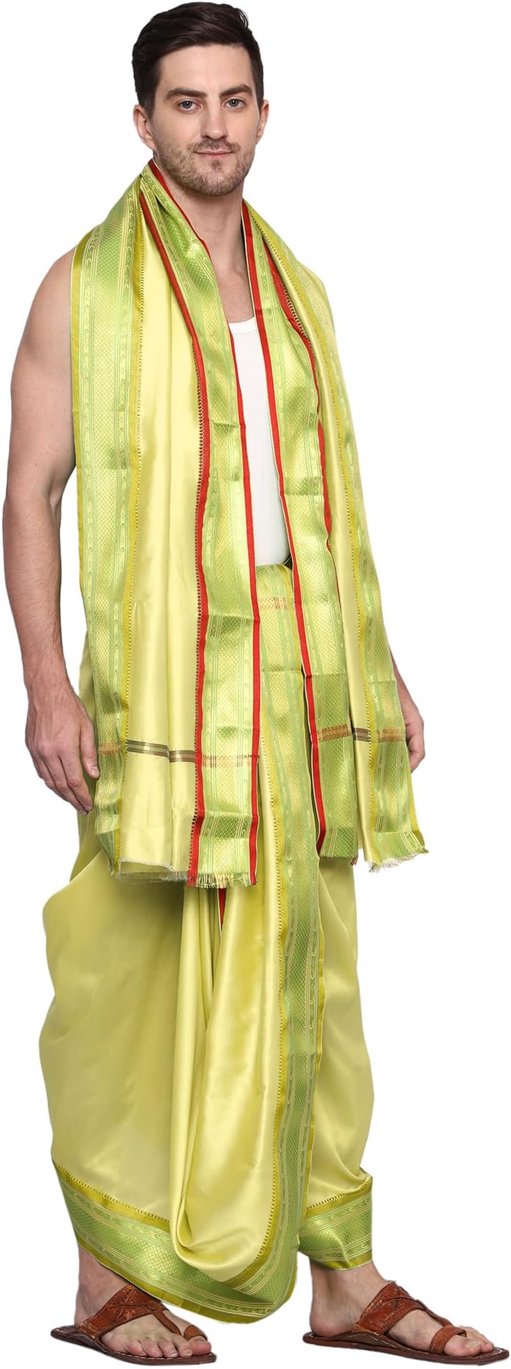 Rameshwaram FabricsExquisite Silk Pattu Panchalu: Unstitched Dhoti for Men with Stole - Ideal for Pooja and Special Occasions