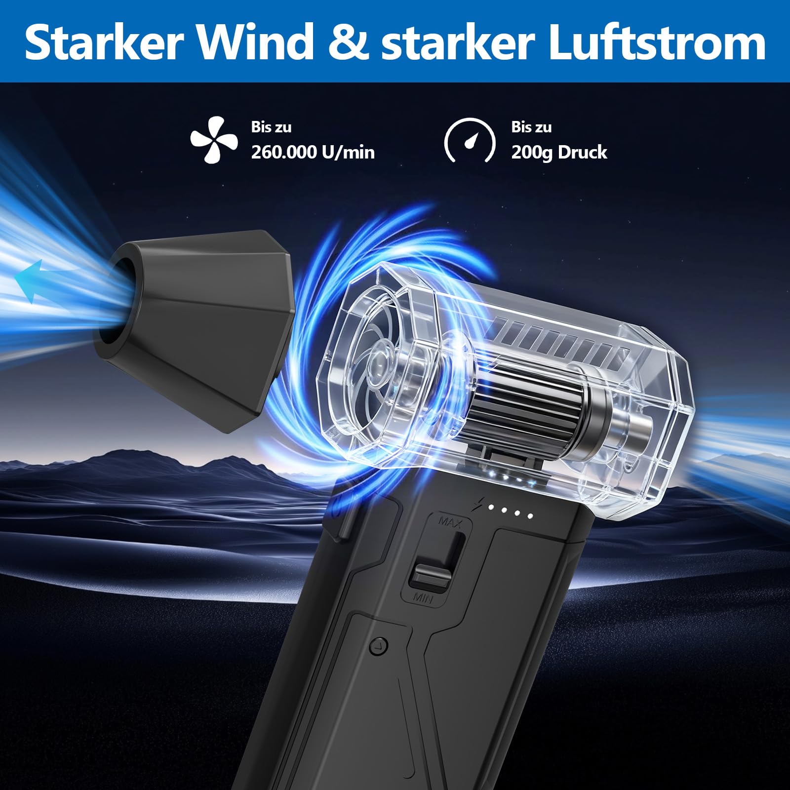 AGPTEK 260000RPM Staubgebläse | Batteriebetrieben – Leistungsstarker Staubbläser für Computer, Tastatur, Haushalt, Auto & Outdoor | Kompakt, Tragbar & Leise