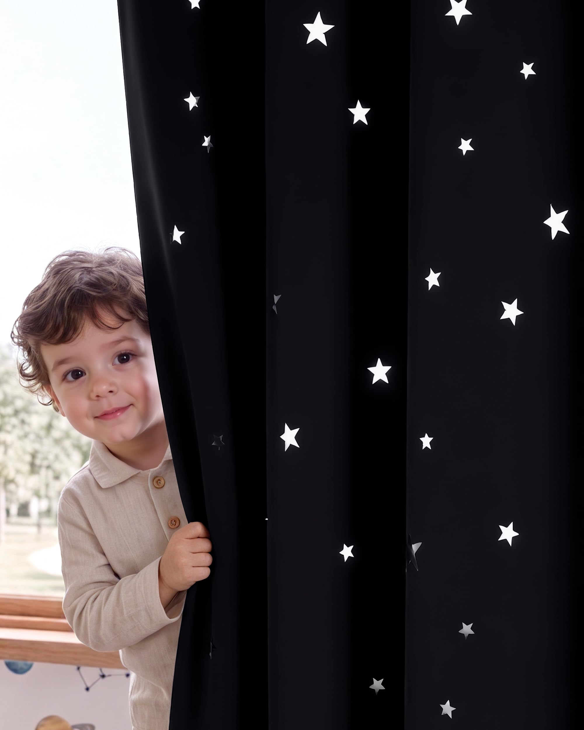 NICETOWN Black Blackout Kids Curtains for Boys Bedroom, 1 PC, W34 x L63