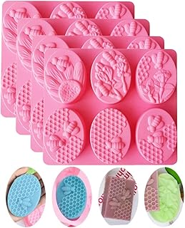 4 Pcs Silicone Soap Molds, 6 Cavities Rectangle Silicone Soap Molds for Homemade Craft Soap Mold, Cake Mold, Chocolate Mold ＆ Ice Cube Tray