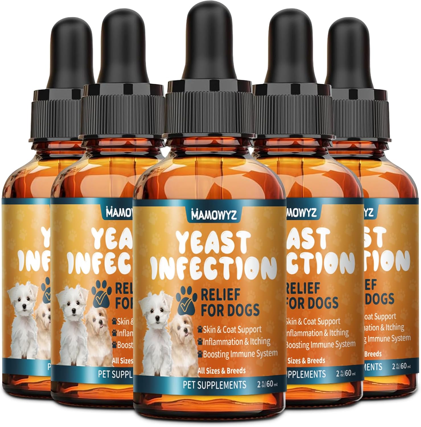 5PCS Yeast Infection Treatment for Dogs - Herbal Medicine Supplement Drops, Natural Anti Yeast Supplement, Itchy Ears, Skin & Allergy Symptoms Relief, Reduces Inflammation & Relieves Irritation