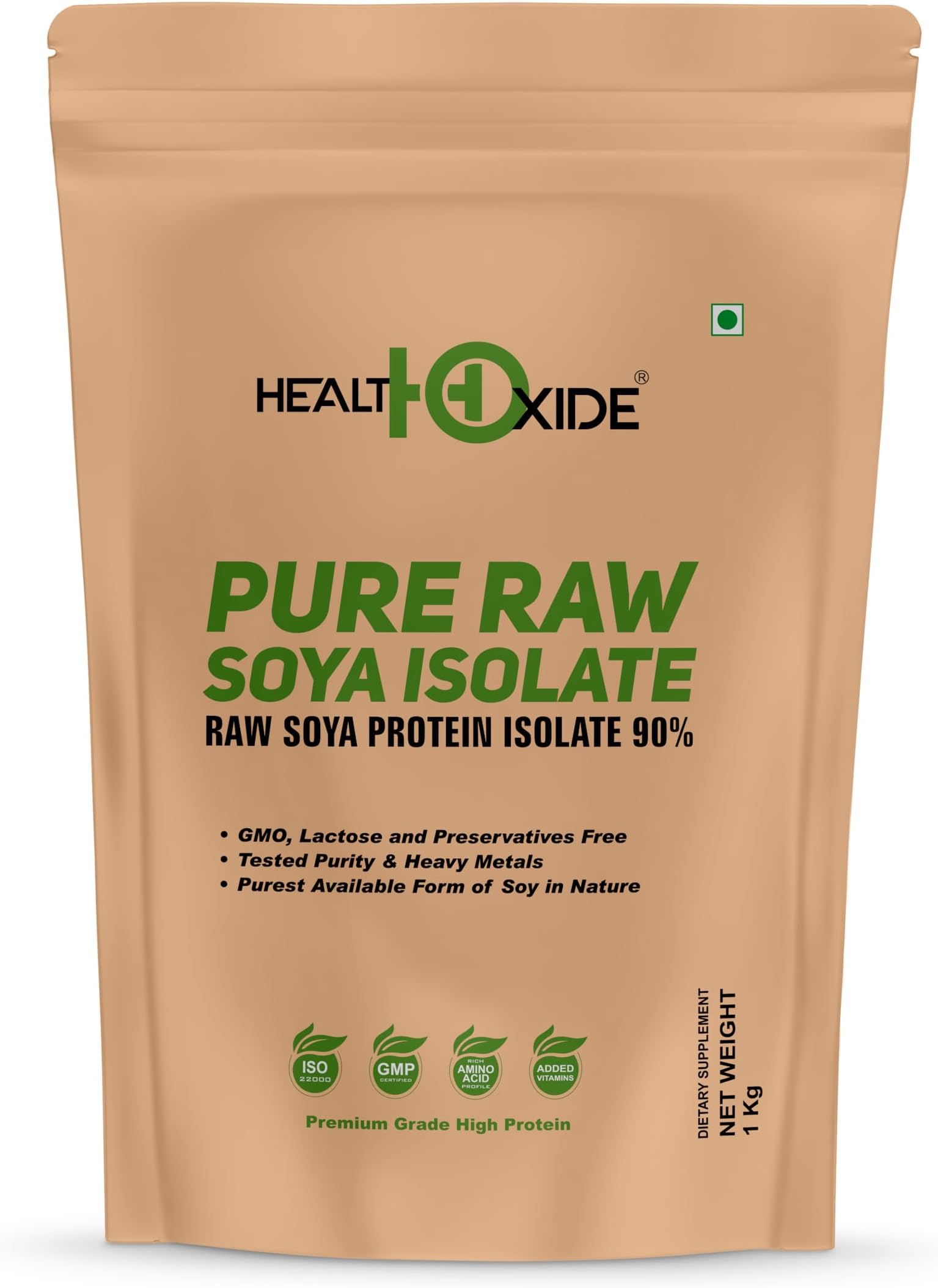 HealthOxide Soya Protein Isolate 90% - Unflavored (1kg) | 100% Plant-Based Vegan Protein Powder | Dairy-Free, Gluten-Free & Lactose-Free | Rich in Amino Acids, Vitamins & Minerals | Supports Muscle Growth, Recovery & Cholesterol Control