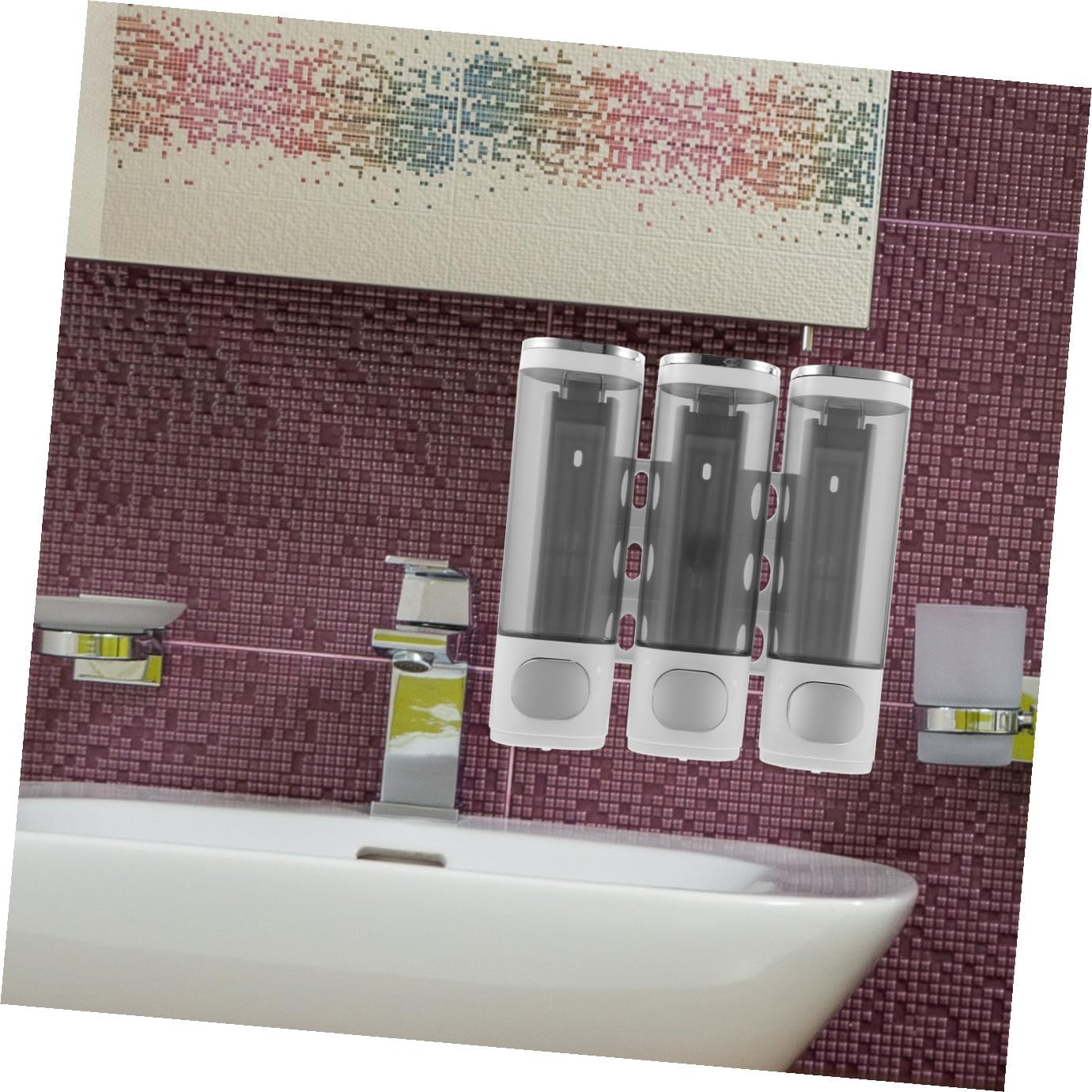 Cabilock Wall Mounted 3-Chamber Shampoo and Conditioner Dispenser Manual Soap Pump Bathroom Shower Holder Electroplated White for Residential and Hospitality Use