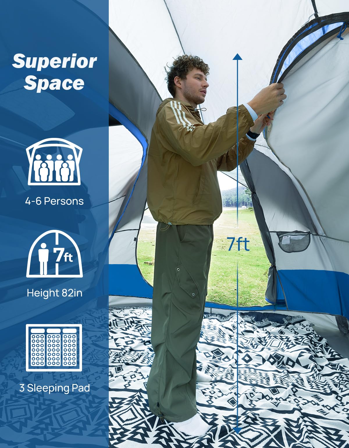 JOYTUTUS tente de camping SUV étanche à la pluie, tente de voiture double porte en aluminium pour 4 à 8 personnes