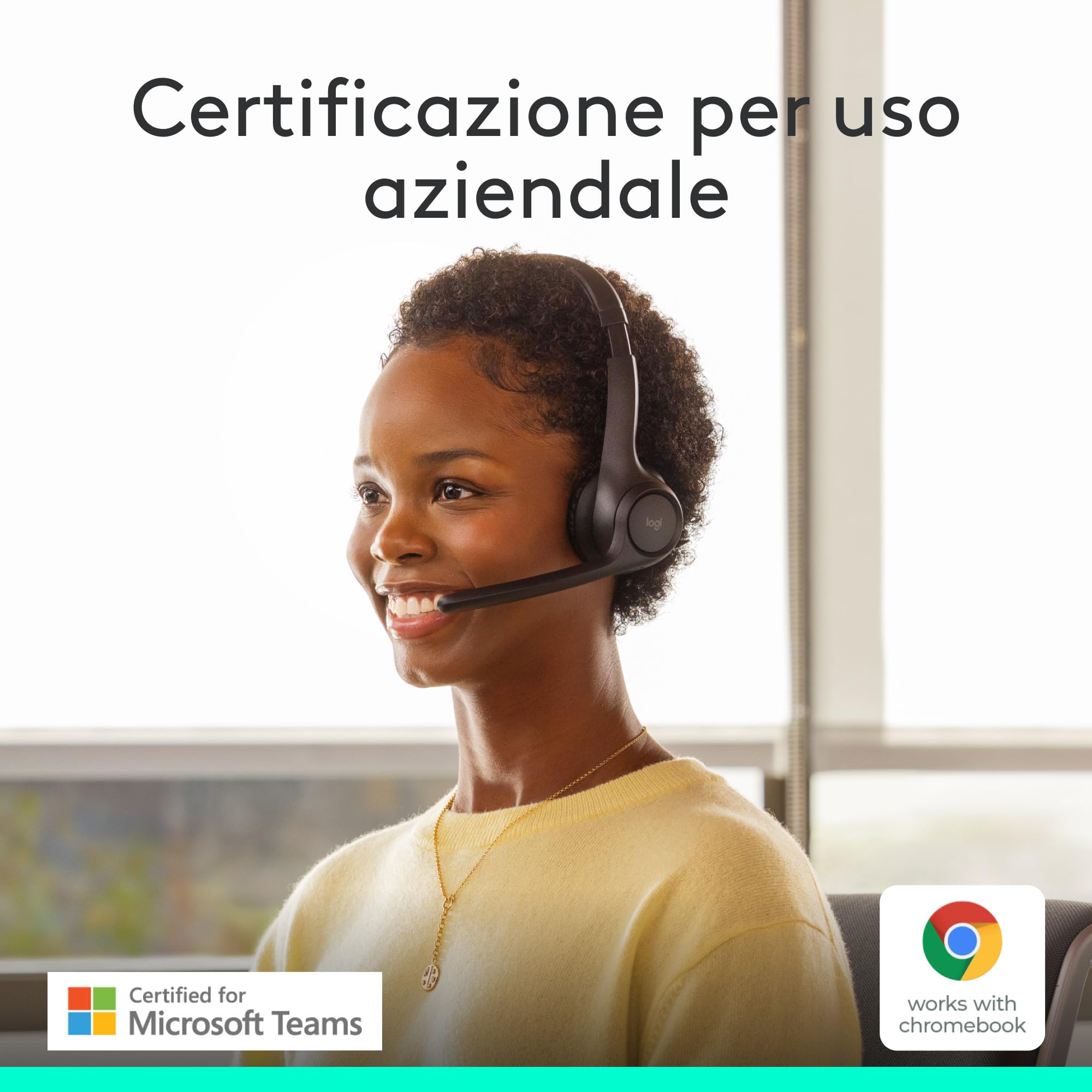 Logitech Zone 305 per aziende, cuffia con microfono wireless Bluetooth, per Microsoft Teams, compatibile con Windows, Mac, Chrome, Linux, iOS, iPadOS, Android - Nero
