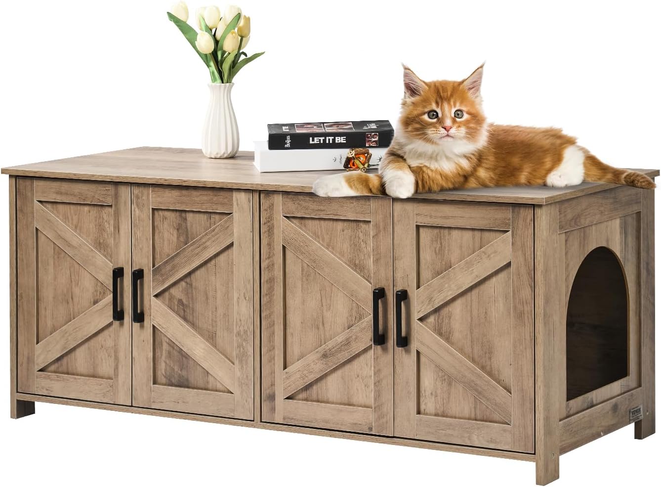VEVOR Cat Litter Box Enclosure for 2 Cats, Litter Box Furniture Hidden 47.2in