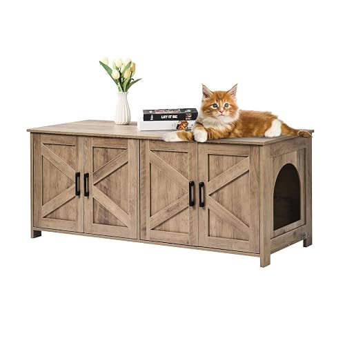 VEVOR Arenero para Gatos, 1200 x 450 x 500 mm, con 4 Puertas 2 Entradas, Mueble de Interior, Caseta de Madera