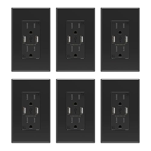 Miniatura 15 de ELEGRP Toma de pared USB, puertos USB duales de 4.0 A, receptáculo resistente a manipulaciones de 20 A, placa de pared incluida, certificación UL