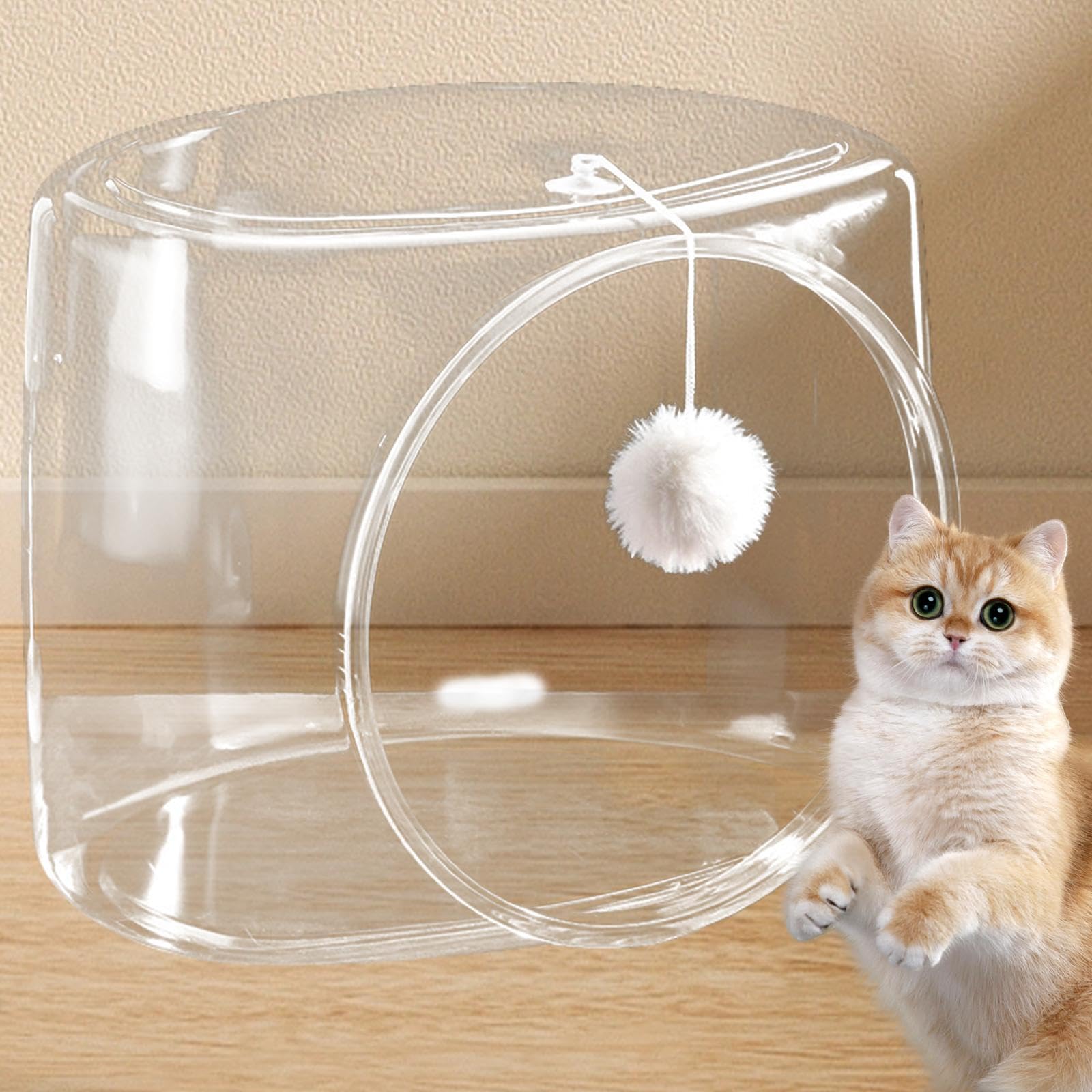 Transparente Katzenbett, Katzennest, Stabiles Aktivitätszentrum, Katzenzubehör, Haustierbett für Wohnungskatzen, Schlafplatz für Kaninchen, Quadratischer