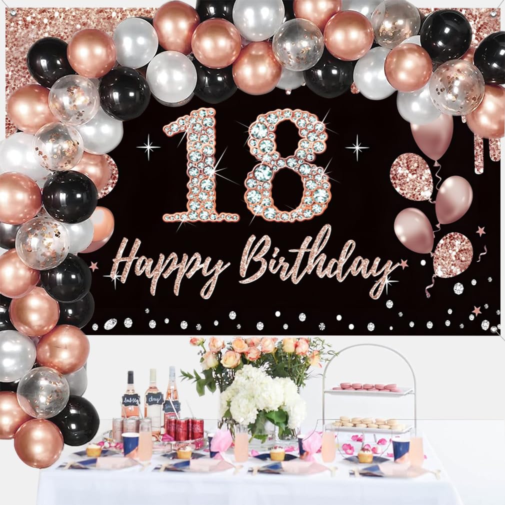 18. Geburtstag Tür Banner – 185 X 90 Cm, Rot-Schwarz-Weiß, Wetterfestes Partydekor Für Indoor Und Outdoor