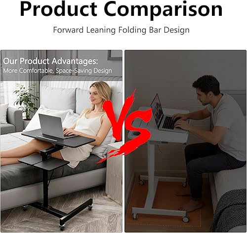 Miniatura 6 de Escritorio móvil de pie con ruedas, mesa para laptop de altura ajustable, estación de trabajo ergonómica portátil de 27.56 pulgadas con ruedas de