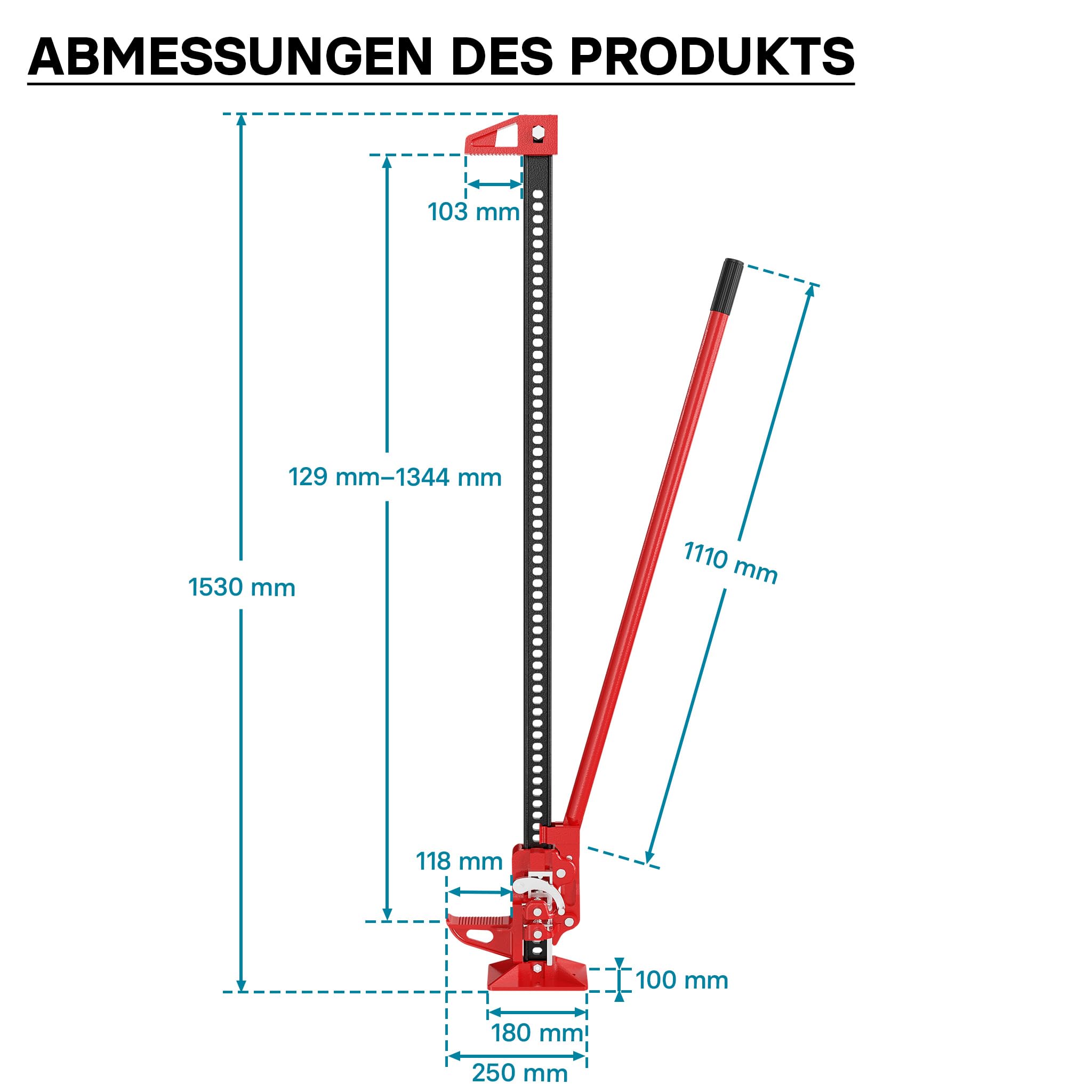 Wiltec Farm Jack Wagenheber 150 cm 60" 3000 kg, Offroad Stockwinde für Geländewagen, ATV Heber, Allzweckheber