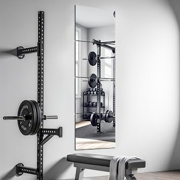 Delma Home Gym Mirrors, 12 x 12 Glass Mirror Tiles 4 PCS, Square Large Wall Mirror for Home Gym, Bedroom, Door,Bathroom, Frameless Mirror Sets