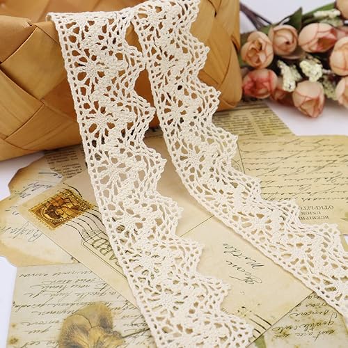 Miniatura 4 de Ribete de encaje de algodón beige  10 yardas, encaje de ganchillo para manualidades, envoltura de regalos, decoración de bodas, álbumes de recortes