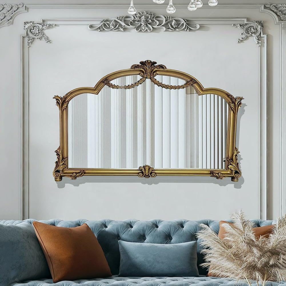Genérico Espejo Vintage Barraco Dorado de Estilo Antiguo 90x70 cm