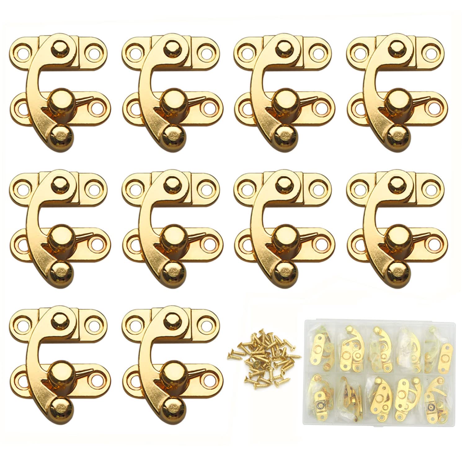 Youmeizer 10 Pieces Antique Vintage Lock Latch Hook Hasp Horn Lock with 40 Screws Jewelry Box Hardware Thickened Horn Lock Clasp Arm Latch Size 27 x