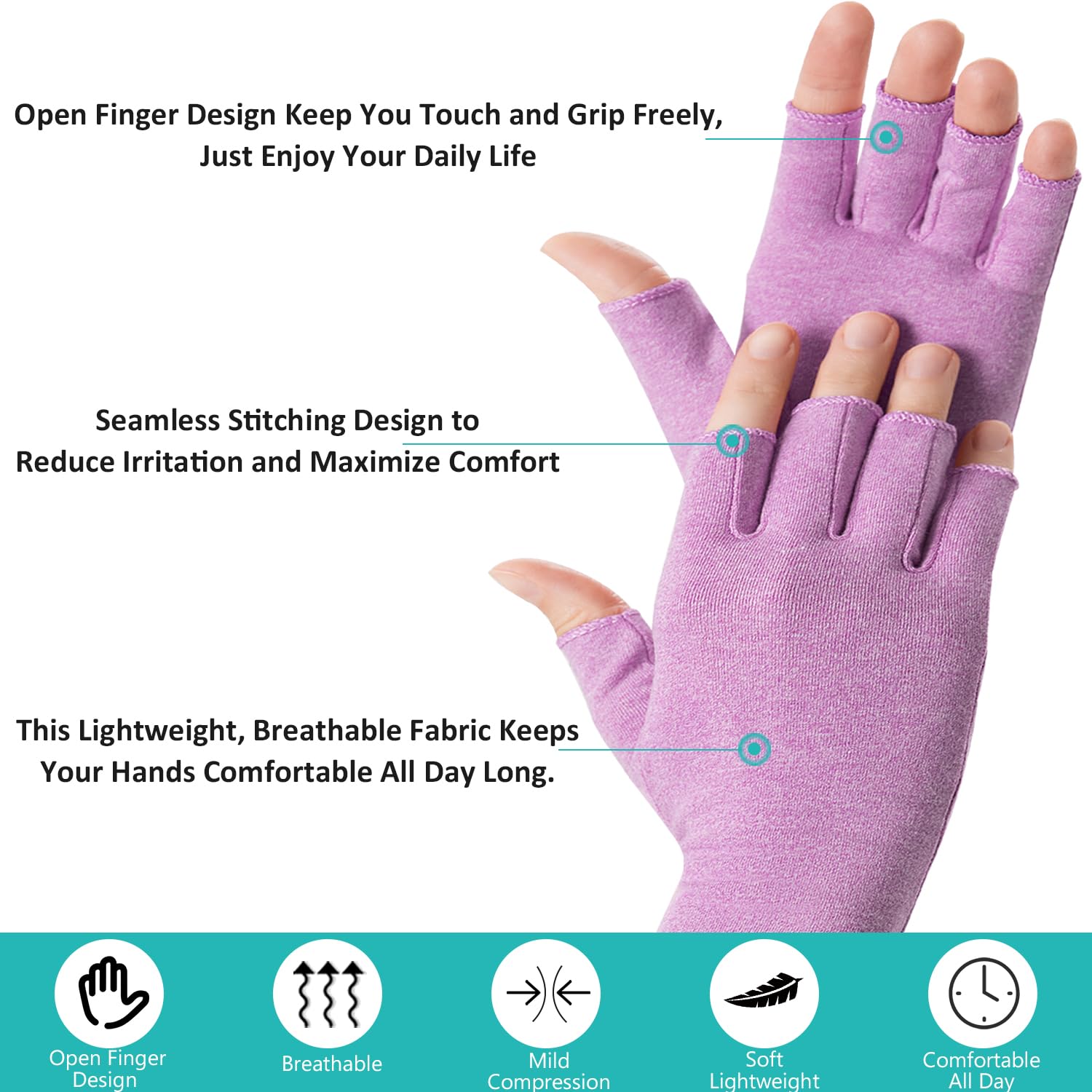 2 pares de guantes de compresión sin dedos para artritis para aliviar el dolor de manos, reumatoides, osteoartritis, tendinitis, túnel carpiano para mujeres y hombres para el trabajo diario