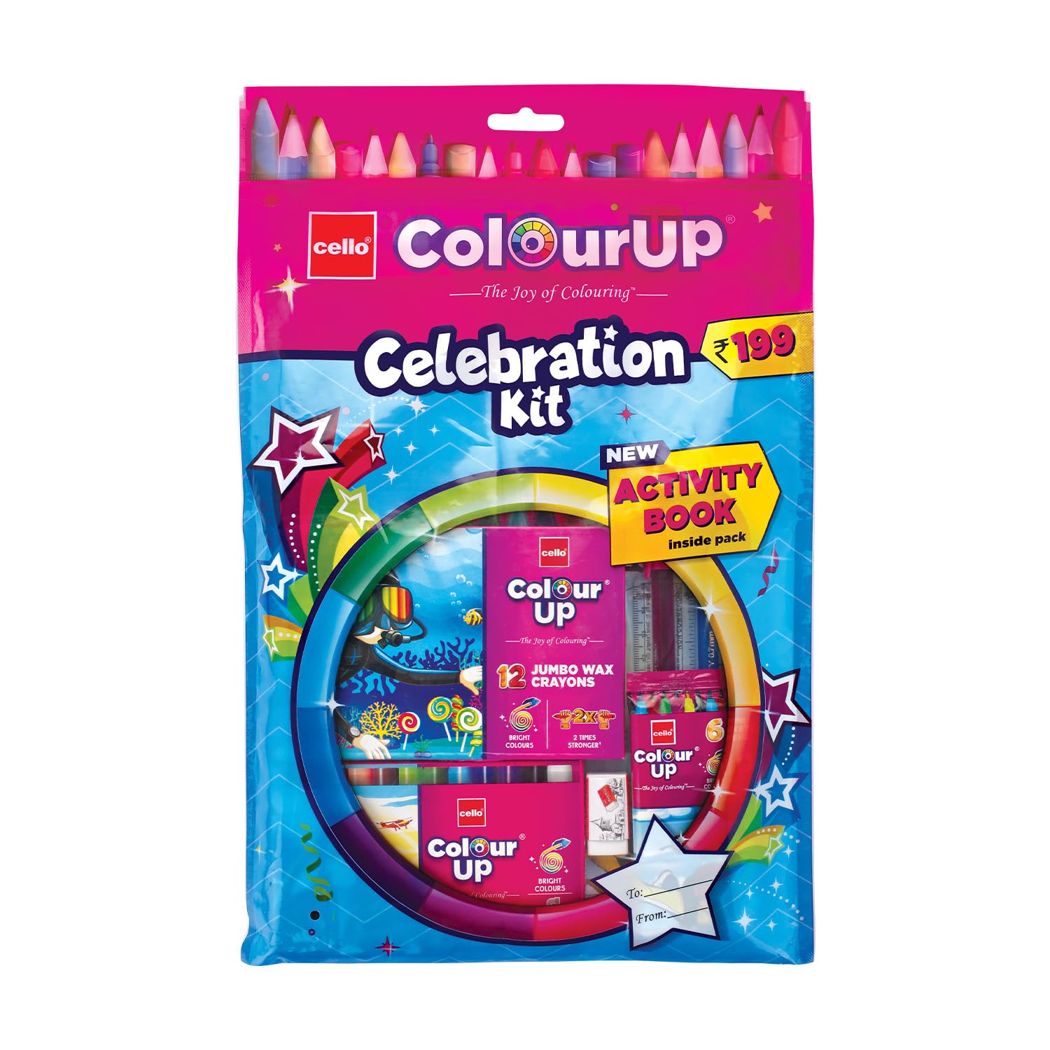 Cello ColourUp Celebration Kit | Colour Set for Kids with Crayons, Sketch Pens, Coloured Pens & Activity Book | Perfect for Kids Gifting & New Year Gift Cello ColourUp Celebration Kit | Colour Set for Kids with Crayons, Sketch Pens, Coloured Pens & Activity Book | Perfect for Kids Gifting & New Year Gift