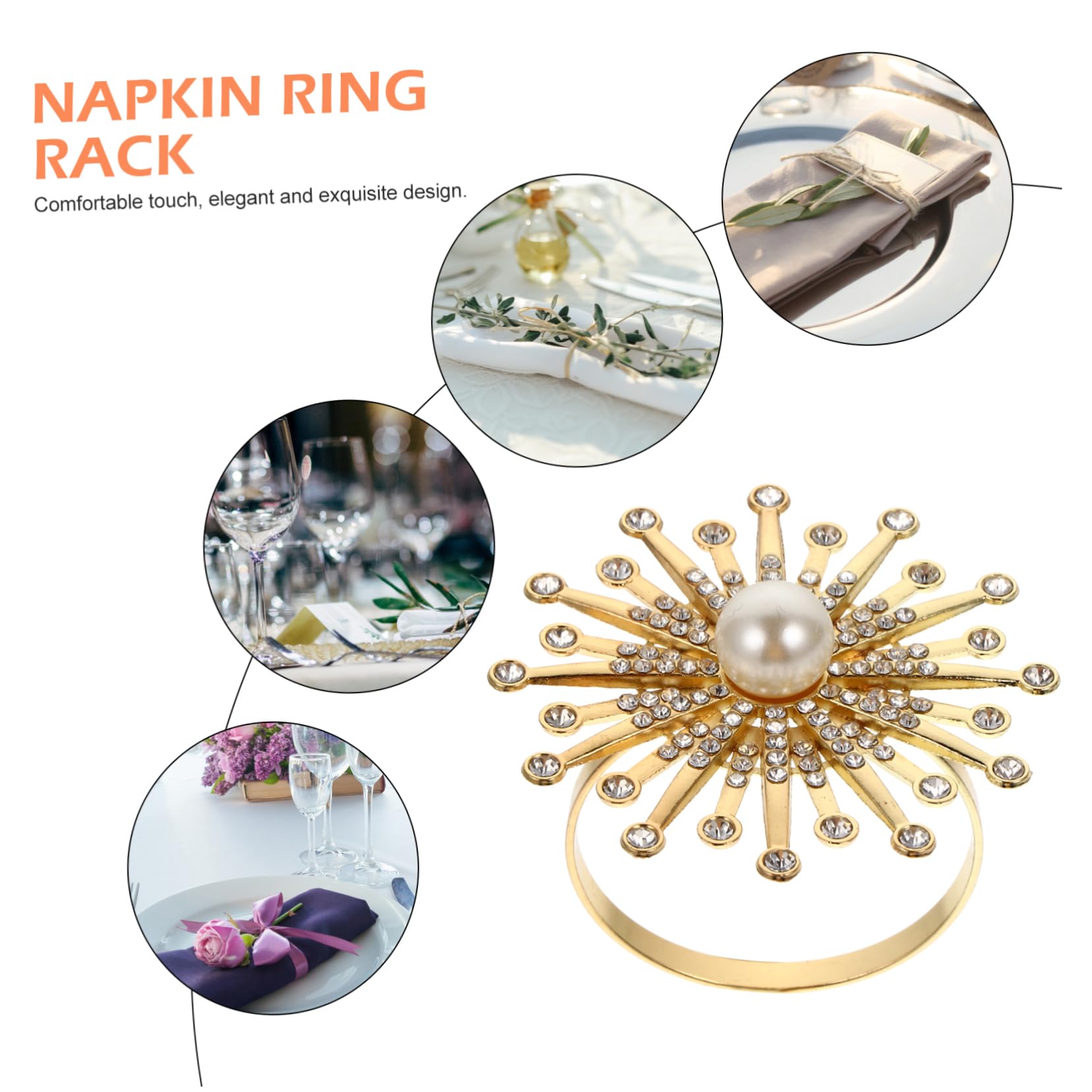 TOPBATHY 12 Piezas Anillo De Servilleta De Anillos De Oro Decoración De La Mesa De Comedor De La Boda Decoración De La Boda De Oro Servilletero De Girasol Pedrería De Rhinestone