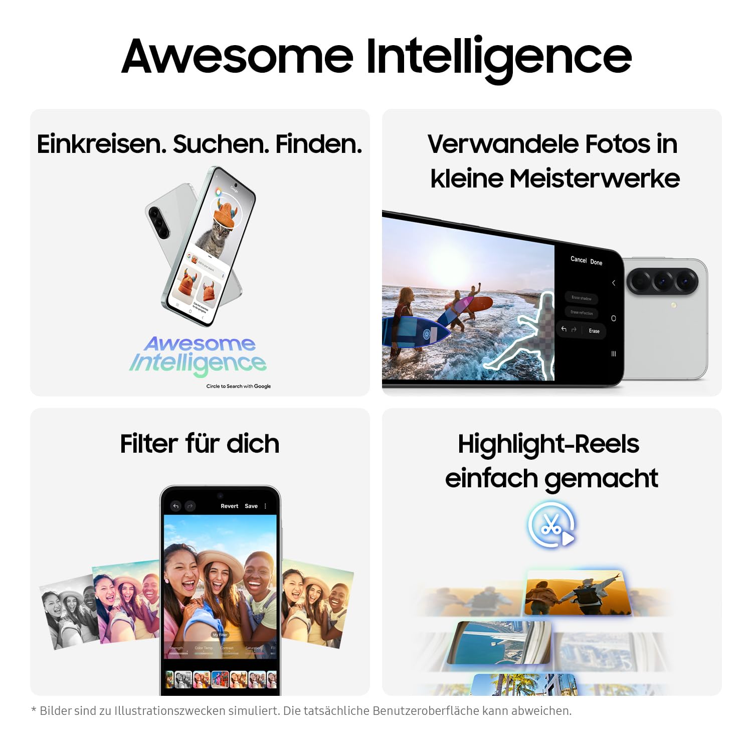 Samsung Galaxy A56 5G AI Smartphone ohne Vertrag, Simlockfreies AI Handy mit Android, 8 GB RAM, 128 GB Speicher, 50-MP-Kamera, Awesome Graphite, 2,5 Jahre Herstellergarantie [Exklusiv auf Amazon]