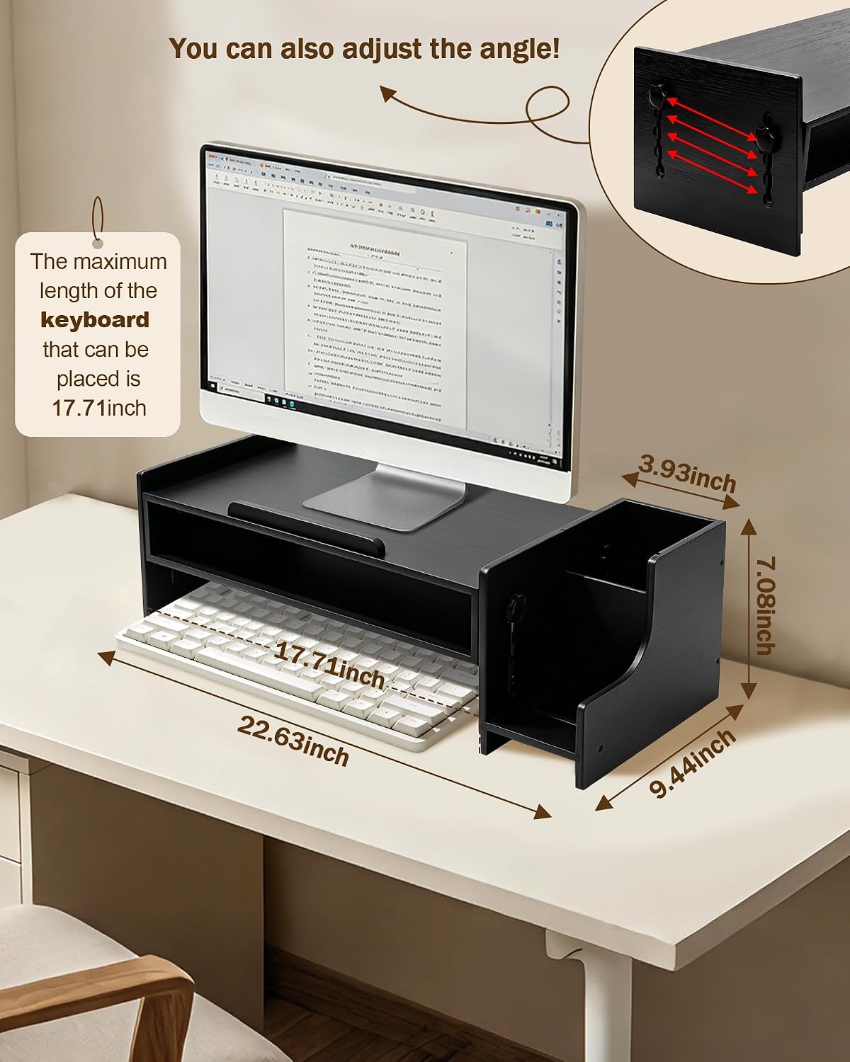 MyPlace Bamboo Monitor Stand Riser with Adjustable Height and Angle image 5