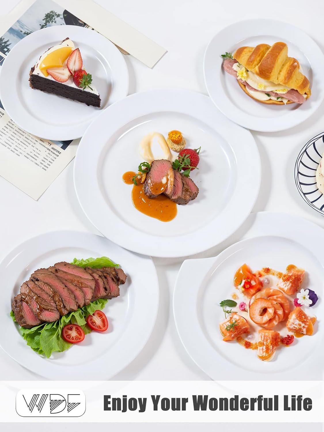 WDF 200pcs White Plastic Plates Disposable - Heavy Duty Plastic Plates for Party - Include 100 x 10 Dinner Plate and 100 x 7 Dessert/Cake Plate - Ideal for Weddings/Parties/Events