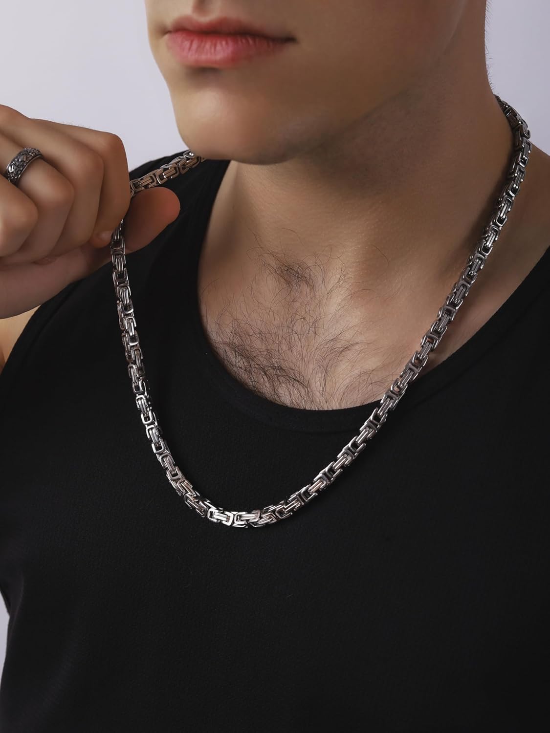 HAQUIL Stainless Steel Square Byzantine Link Chain Necklace, Jewelry Gift for Men and Women16/ 18/20/22/24/26/30inch 4/5/6/7/8mm - Image 5