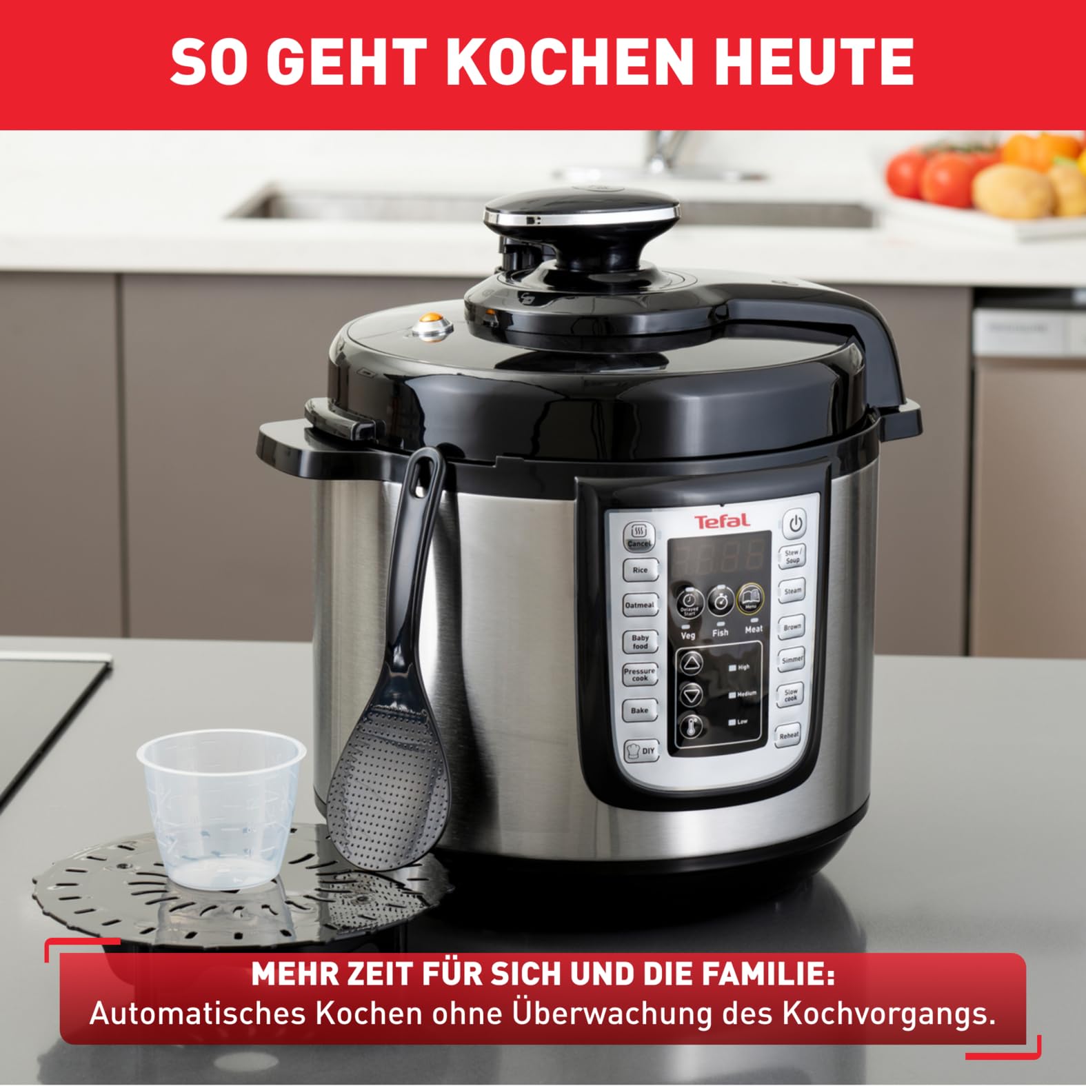 Tefal CY505E Fast & Delicious Multikocher, elektrischer Schnellkochtopf, 6 L Kapazität, 25 Automatische Programme, Bis zu 80% schnelleres Kochen, Energiesparend, Rezeptheft, 1200 W, Edelstahl