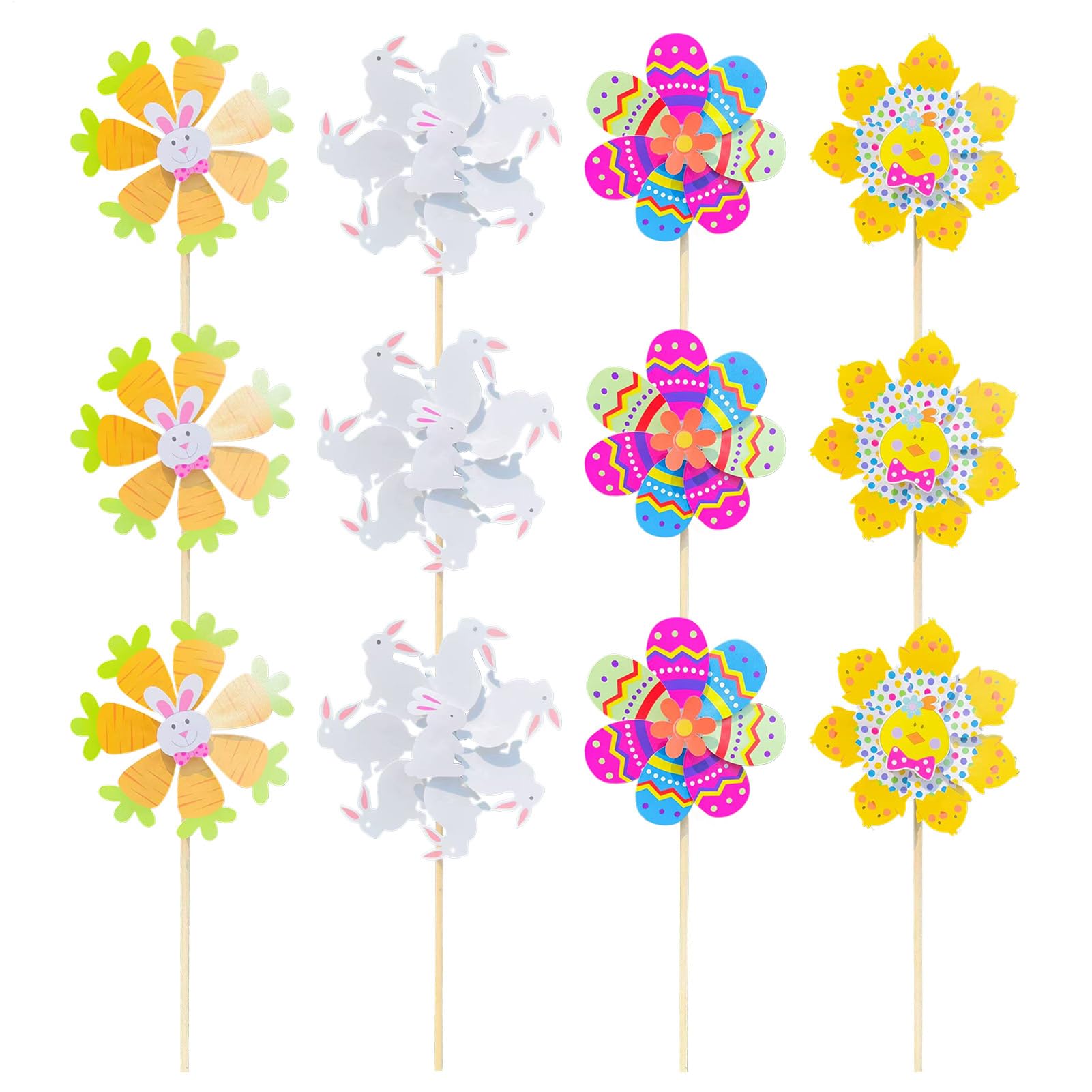 Moulin à vent de Pâques lapin poussin décoration extérieure jardin éolienne enfant lot de 12