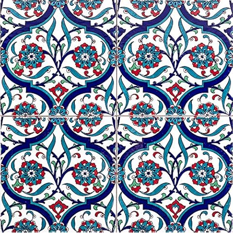 Cerames Toygar - Azulejos turcos coloridos, 1 paquete - 0.48m2 (12 piezas), baldosas de cerámica Iznik con patrón, 20x20, ideal para la cocina o el baño Cover
