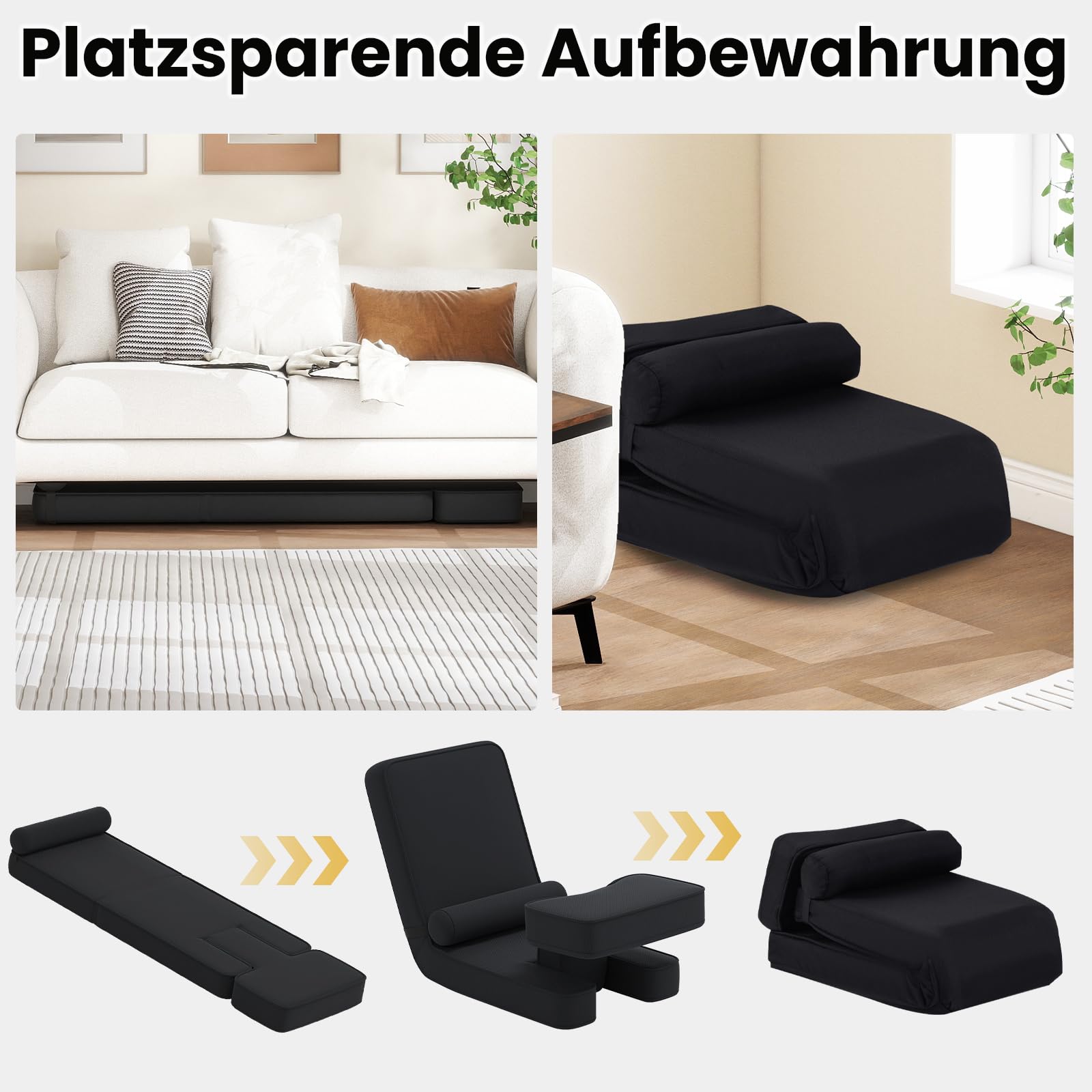 COSTWAY Bodenstuhl klappbar, Bodensessel mit Verstellbarer Rückenlehne & Kopfstütze, Bodensitz gepolstert mit Fußablage & Tischplatte, Bodensofa für Wohnzimmer, Schlafzimmer, Gästezimmer