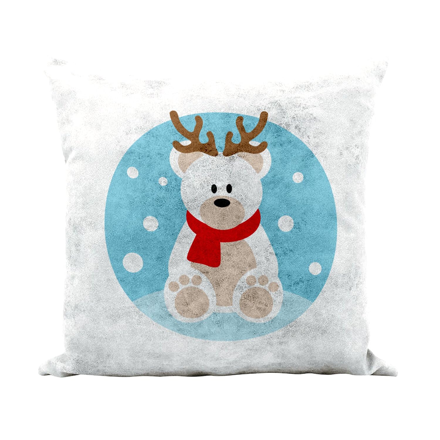 Coussin similicuir blanc 40x40 cm avec illustration ours renne de Noël