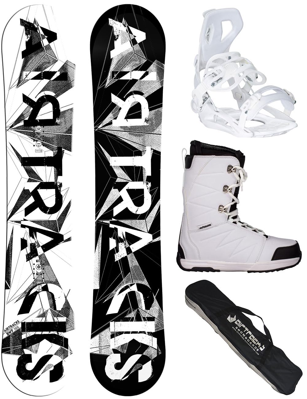AIRTRACKS Snowboard Set Pack Planche BWF Lady Camber + Fixations Master W + Chaussures + SB Sac 140 145 150 155 cm