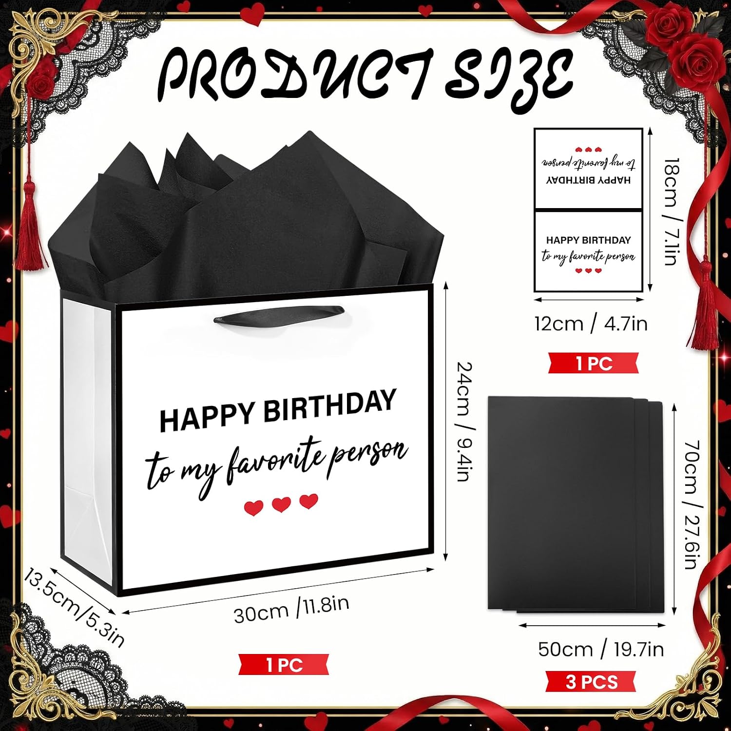 Funny Birthday Gift Bag for Men Women HAPPY BIRTHDAY Gift Bag To My Favorite Person with Tissue Paper Greeting Card Birthday Bags for Men Women Friend Coworker Bday Party Decoration Supplies image 2