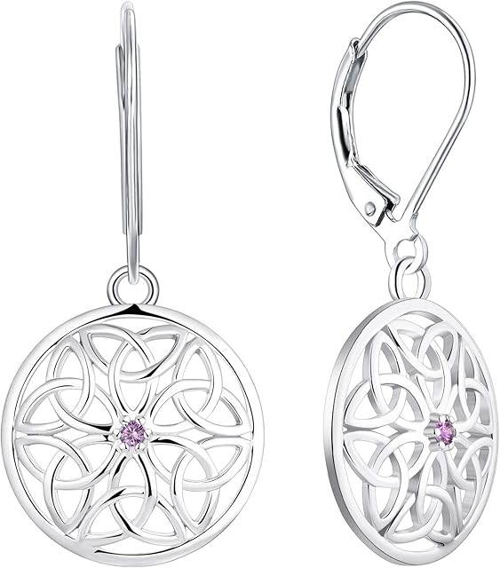 JO WISDOM Women Knot Earrings,925 Sterling Silver 3A Cubic Zirconia Irish Triquetra Celtic Knot Drop & Dangle Earrings with White Gold Plated