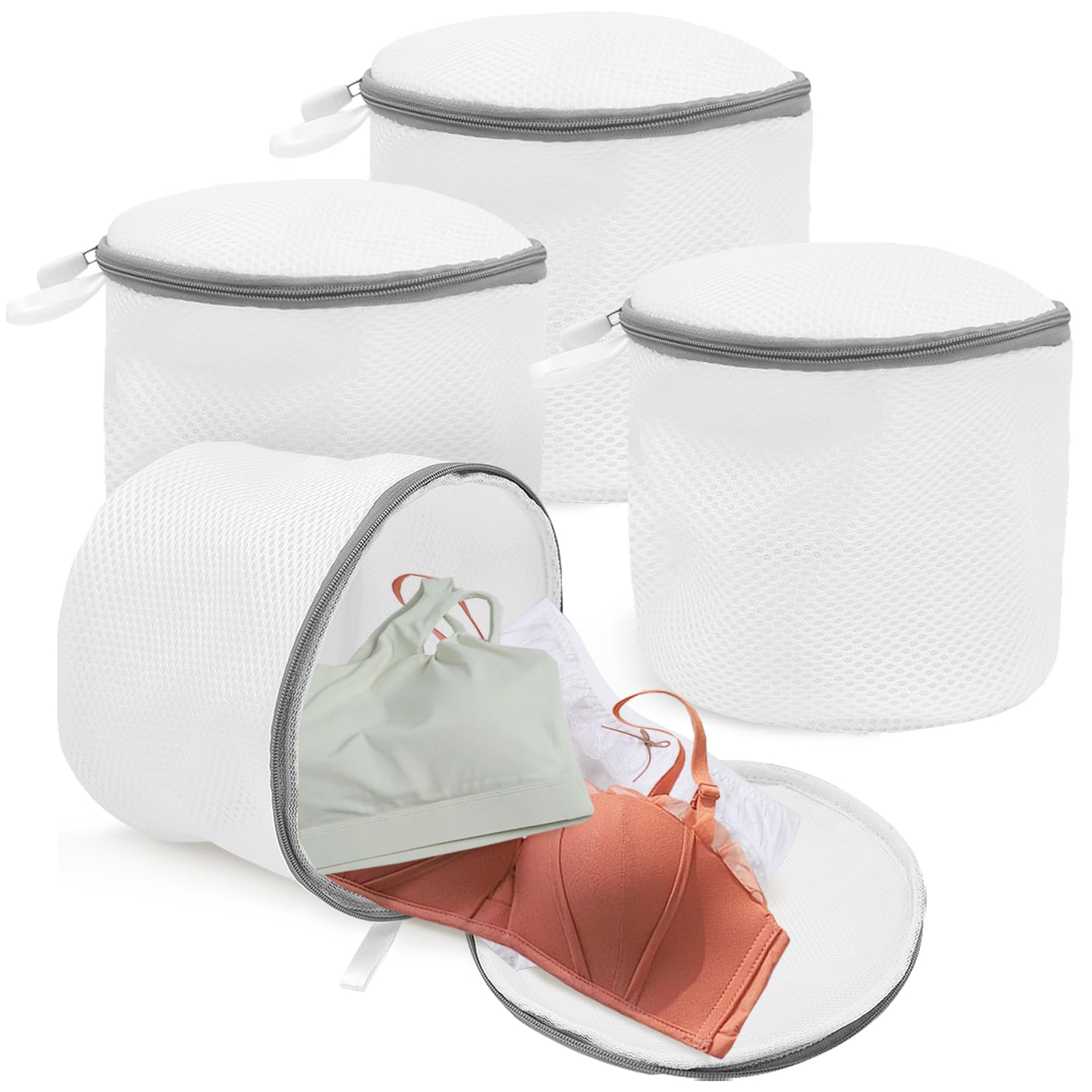TULEBOLIAN Bra Wash Bags 4 Pack, 16x18cm Delicate Laundry Bags for Washing Machine, Mesh Underwear Lingerie Bag with Auto-Lock Zipper for Bras, Socks, Trainers