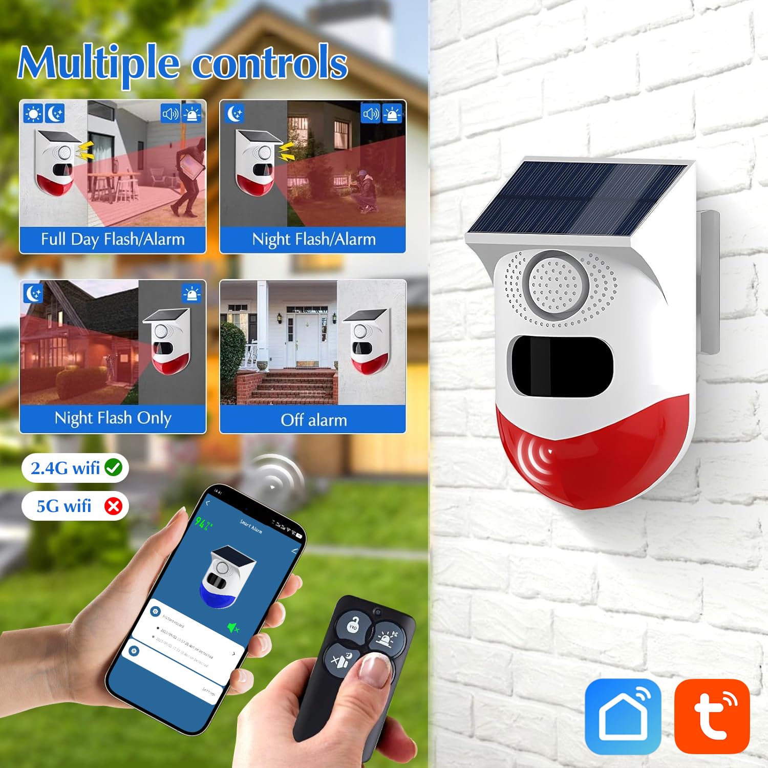 Yasorn Allarme rilevatore di movimento intelligente, sensore di movimento con telecomando, 120dB IR portata di rilevamento 12m/110°, (WiFi 2.4GHz) compatibile con Tuya Smart/Smart Life APP (2 Pack).