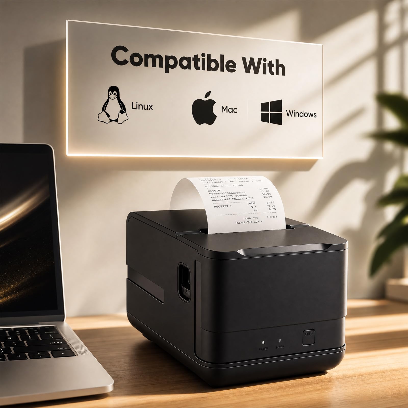 Bondrucker 80mm, 300mm/s Thermobondrucker mit USB Serial LAN Port Thermo Belegdrucker Quittungsdrucker mit Auto Cutter Kassenschublade Minidrucker Unterstützt ESC/POS für Windows/Mac/Linux