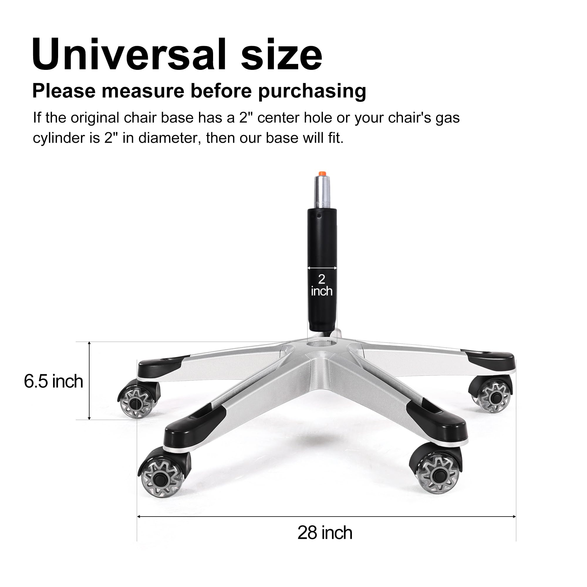 Frassie Base de repuesto para silla de videojuegos de 28 pulgadas con 5 ruedas, resistente 1,134.0 kg, parte de base giratoria para silla de escritorio (gris)