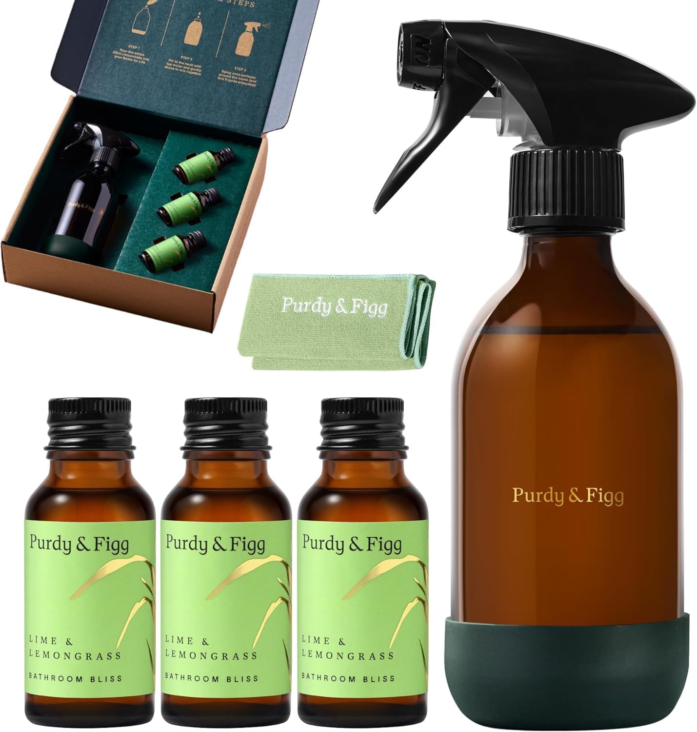 Bathroom Bliss Starter Kit | All-Natural Non-Toxic Bathroom & Shower Cleaner | Streak-Free Surface & Toilet Bowl Cleaner | Limescale & Soap Scum Remover | Lime & Lemongrass Scent