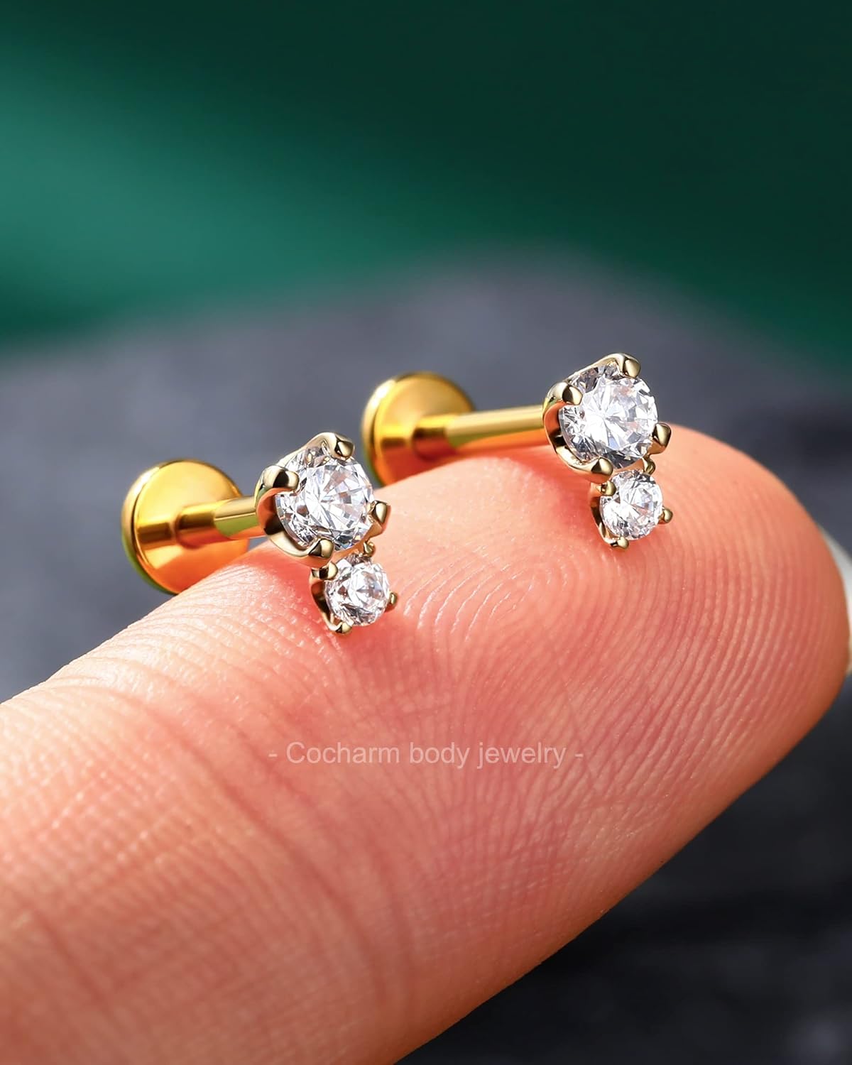 Cocharm 14K Gold Cartilage Earring 16g Real Gold Flat Back Helix Piercing Jewelry Push Pin Tragus Conch Stud for Women Men - Image 5