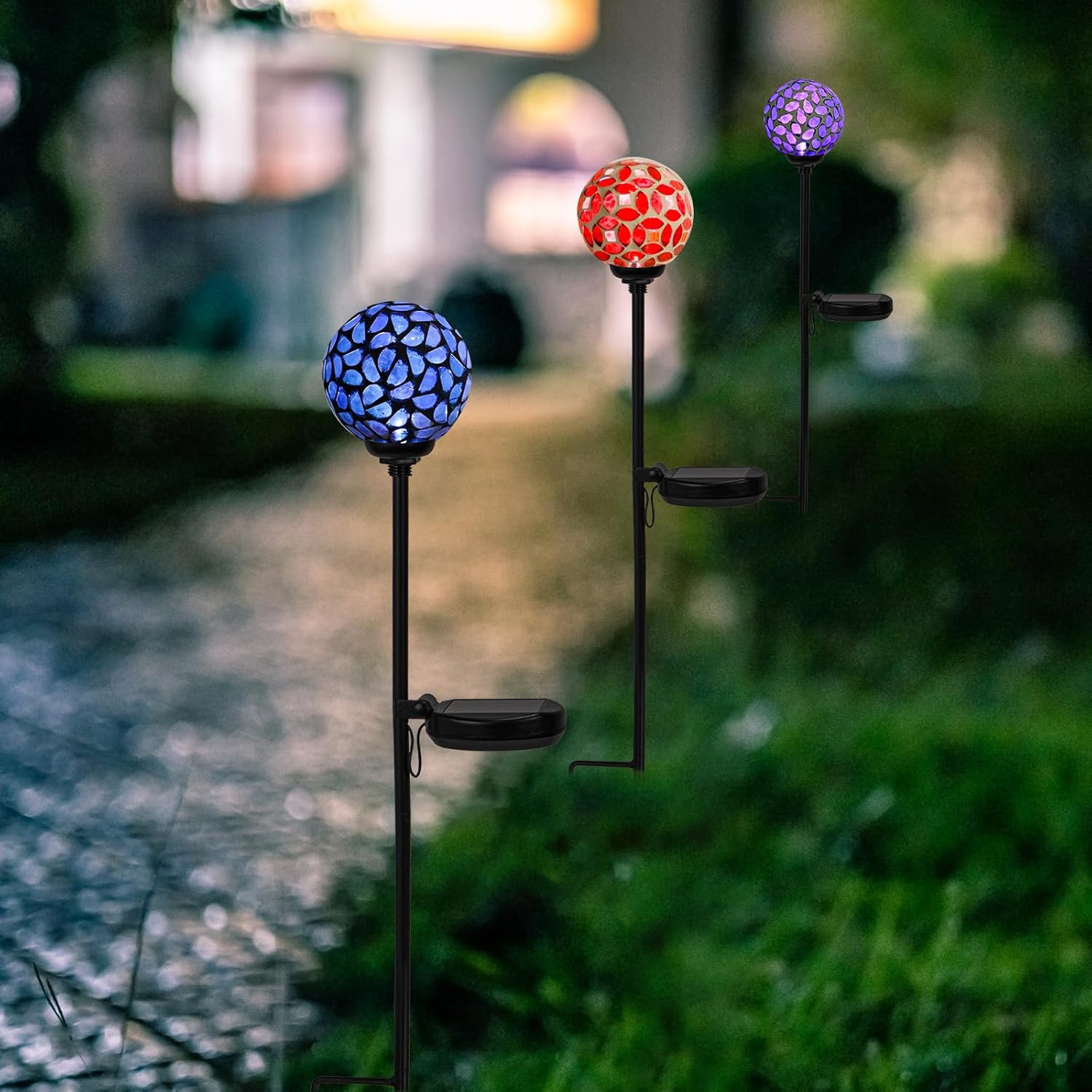 Afirst Solar Lights Outdoor Decorative Solar Mosaic Garden Stakes Decorative Lights Waterproof for Pathway Yard Lawn Decoration 3 Pack - Image 6
