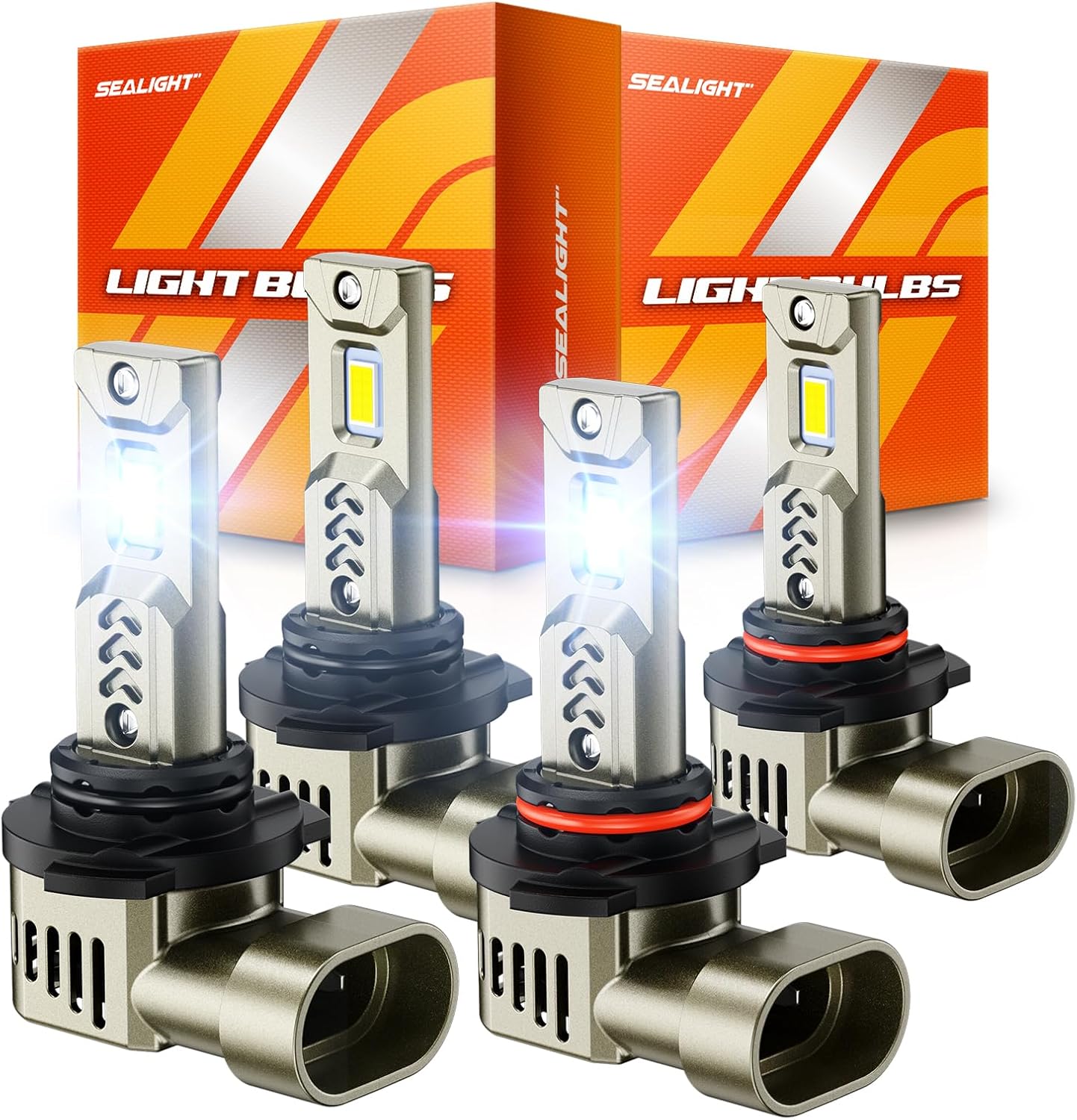 SEALIGHT 9005/HB3 9006/HB4 LED Bulbs Combo, 1000% Super Bright, 1:1 Mini Halogen Size, 10-Year Extended Lifespan with Cooling Fan, 6500K White Canbus Ready Head Light, Plug-N-Play, Pack of 4