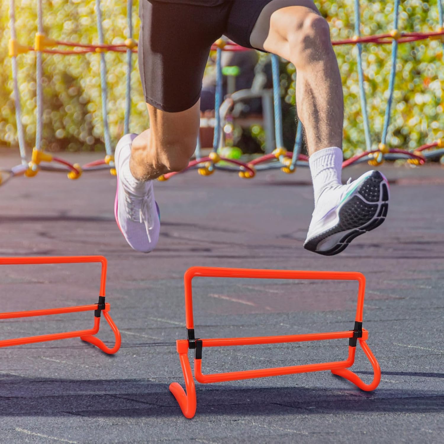 Vallas de entrenamiento de fútbol naranja, 5 piezas de vallas ajustables de entrenamiento de fútbol 4 alturas de ajuste Equipo de entrenamiento de velocidad de agilidad Innovaciones plegables Juego de