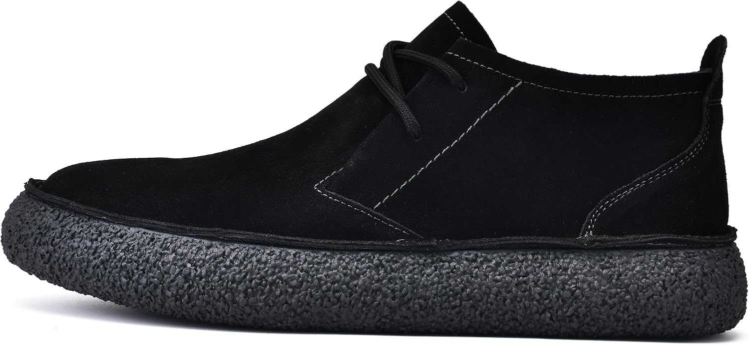 JIONS Mens Ankle Desert Chukka Boots Lace Up Suede Leather Shoes Round Toe Platform Deck Boots